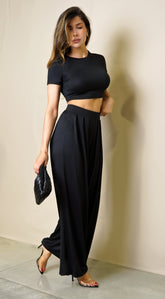 Victoria Wide Leg Pants Set - Black